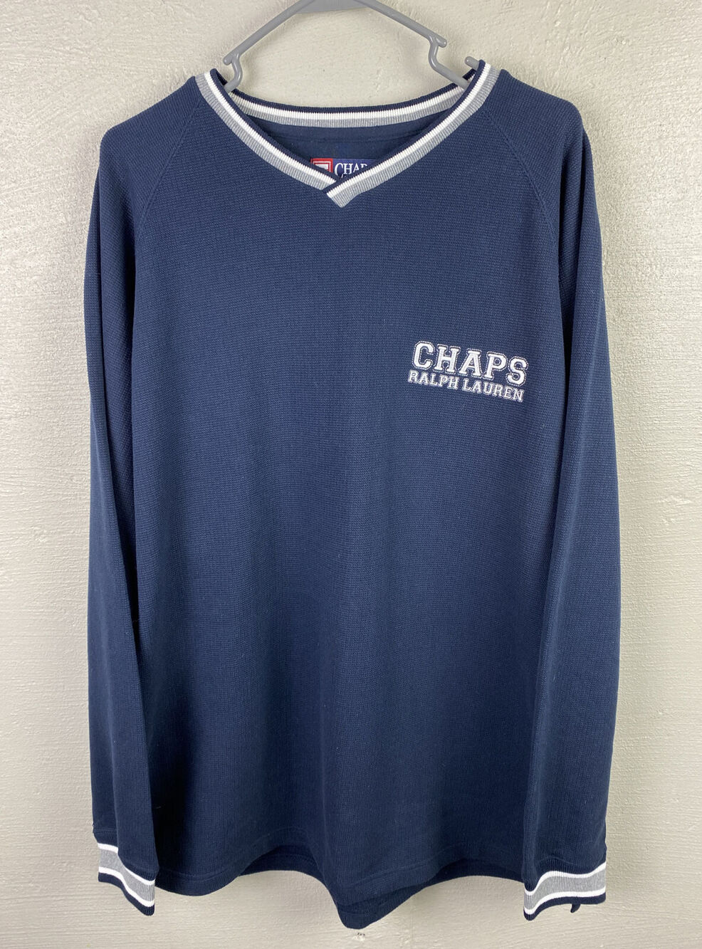 Chaps Ralph Lauren Men’s V-Neck Navy Blue Knit Sweater Size Large